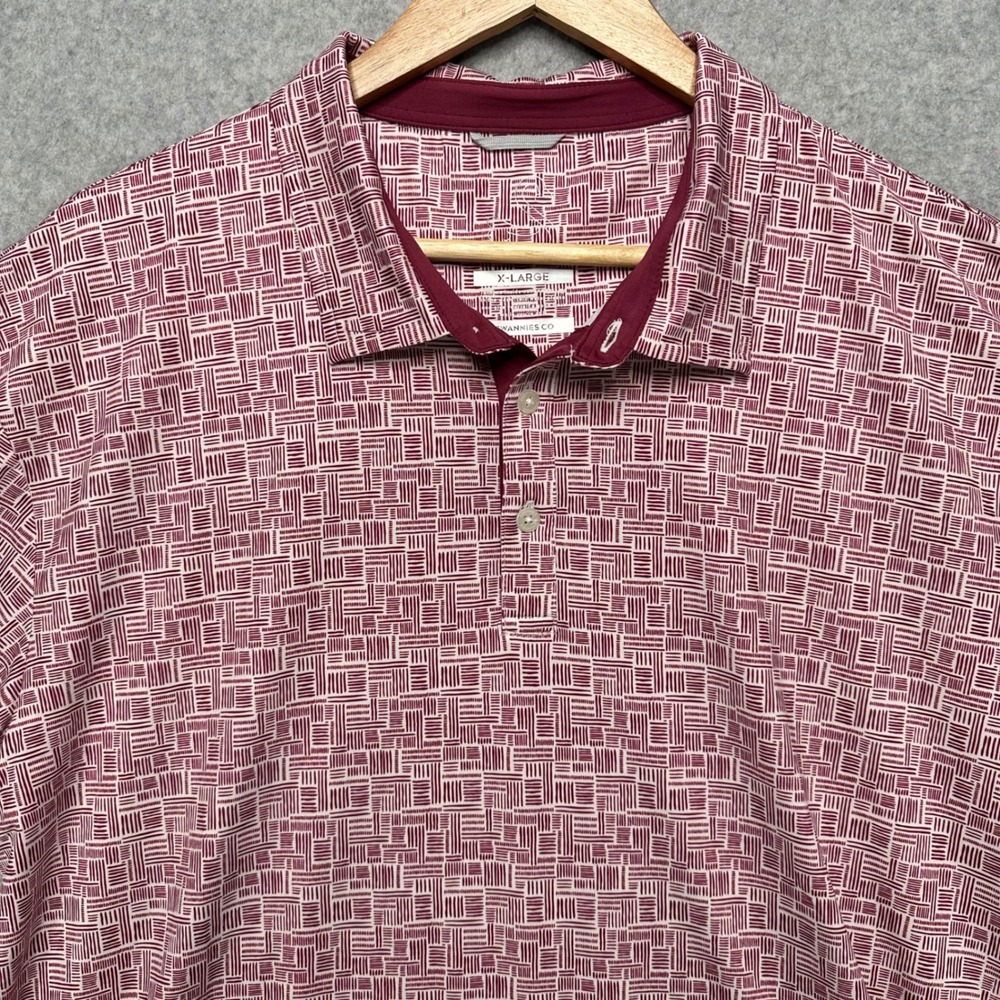 Swannies Golf Polo‎ Shirt Mens XL Maroon White Geometric Print Bamboo Charcoal